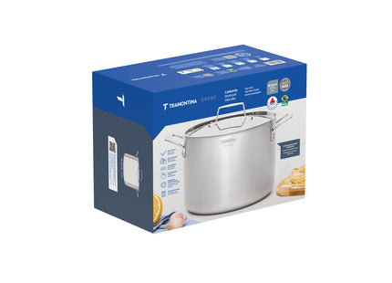 Olla Alta Tramontina Grano de acero inoxidable cuerpo triple con tapa y asas 24 cm 7.7 L