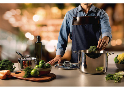 Olla Alta Tramontina Grano de acero inoxidable cuerpo triple con tapa y asas 24 cm 7.7 L