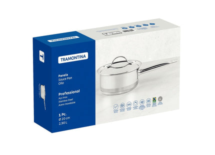 Olla Tramontina Professional de acero inoxidable fondo triple con tapa plana detalle satinado 20 cm 2.9 L