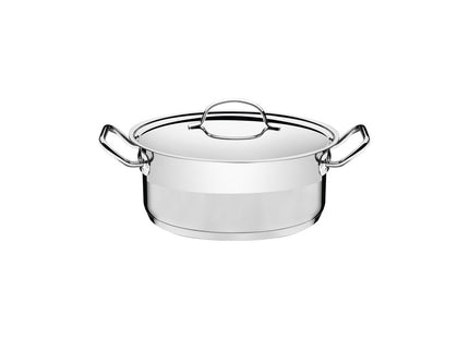 Cacerola Tramontina Professional rasa de acero inoxidable fondo triple con tapa plana detalle satinado 16 cm 1.4 L