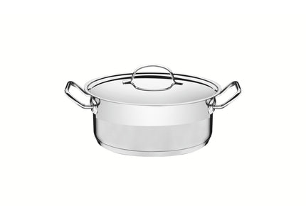 Cacerola Tramontina Professional rasa de acero inoxidable fondo triple con tapa plana detalle satinado 16 cm 1.4 L