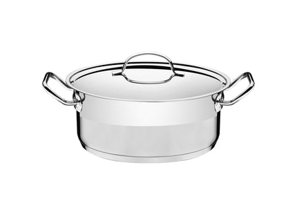 Cacerola Tramontina Professional rasa de acero inoxidable fondo triple con tapa plana detalle satinado 20 cm 2.9 L