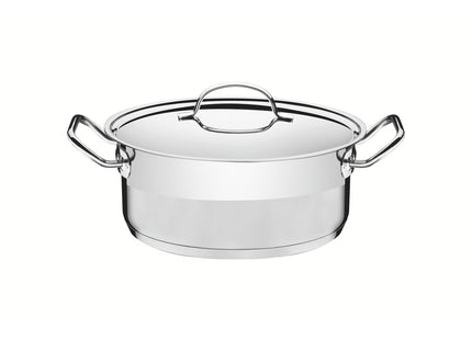 Cacerola Tramontina Professional rasa de acero inoxidable fondo triple con tapa plana detalle satinado 20 cm 2.9 L