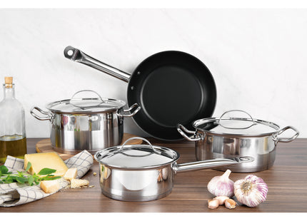 Cacerola Tramontina Professional rasa de acero inoxidable fondo triple con tapa plana detalle satinado 20 cm 2.9 L