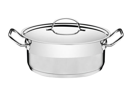 Cacerola Tramontina Professional rasa de acero inoxidable fondo triple con tapa plana detalle satinado 24 cm 4.7 L