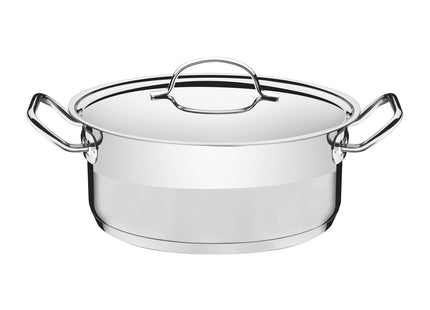 Cacerola Tramontina Professional rasa de acero inoxidable fondo triple con tapa plana detalle satinado 24 cm 4.7 L