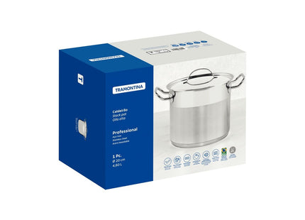 Olla Alta Tramontina Professional de acero inoxidable fondo triple con tapa plana detalle satinado 20 cm 4.6 L