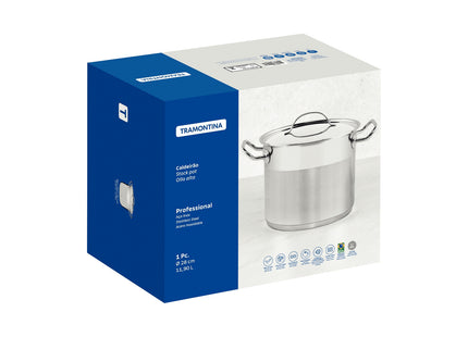 Olla Alta Tramontina Professional de acero inoxidable fondo triple con tapa plana detalle satinado 28 cm 11.9 L