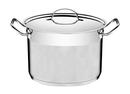 Olla Alta Tramontina Professional de acero inoxidable fondo triple con tapa plana detalle satinado 28 cm 11.9 L