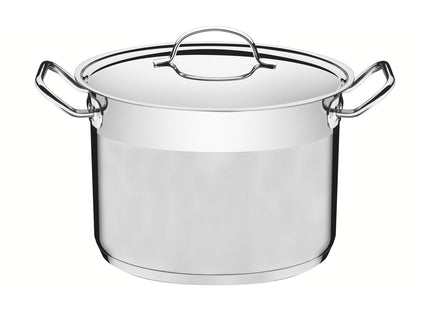 Olla Alta Tramontina Professional de acero inoxidable fondo triple con tapa plana detalle satinado 28 cm 11.9 L
