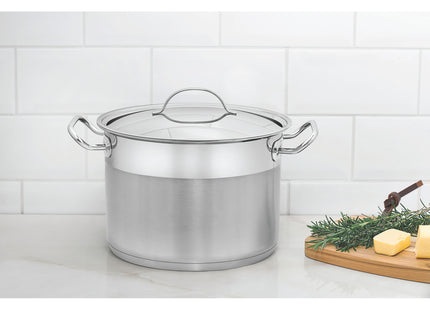 Olla Alta Tramontina Professional de acero inoxidable fondo triple con tapa plana detalle satinado 28 cm 11.9 L