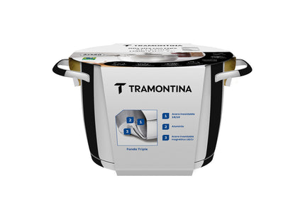 Olla Allegra de acero inoxidable con fondo triple y tapa de vidrio de 22 cm  y 5.5 L Tramontina