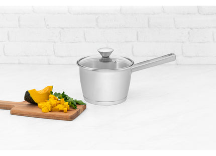 Olla Allegra con mango de acero inoxidable con fondo triple y tapa de vidrio de 16 cm y 2.1 L Tramontina