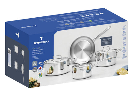Batería Tramontina Grano de acero inoxidable con cuerpo triple 4 piezas