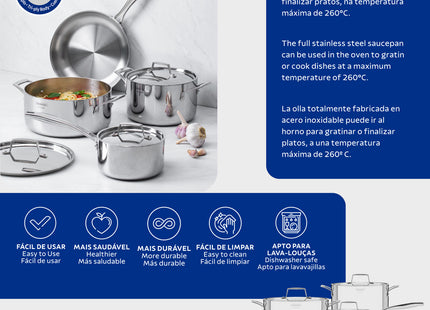 Batería Tramontina Grano de acero inoxidable con cuerpo triple 4 piezas