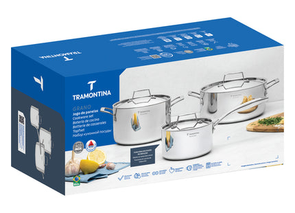 Batería Tramontina Grano de acero inoxidable con cuerpo triple 3 piezas
