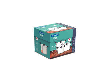 Batería de Cocina Tramontina Grano Compact en Acero Inoxidable con Cuerpo Triple y Asas en Baquelita Negro 3 piezas