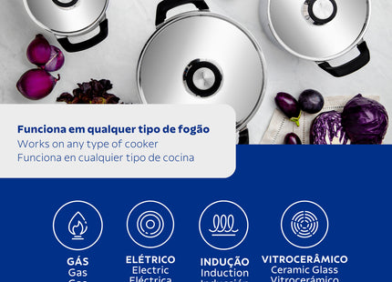 Batería de Cocina Tramontina Grano Compact en Acero Inoxidable con Cuerpo Triple y Asas en Baquelita Negro 3 piezas