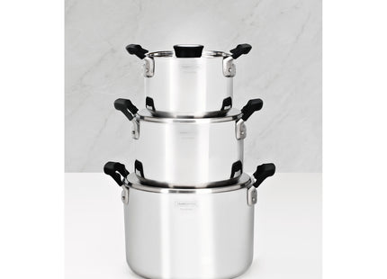 Batería de Cocina Tramontina Grano Compact en Acero Inoxidable con Cuerpo Triple y Asas en Baquelita Negro 3 piezas