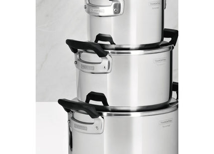 Batería de Cocina Tramontina Grano Compact en Acero Inoxidable con Cuerpo Triple y Asas en Baquelita Negro 3 piezas
