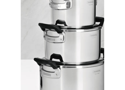 Batería de Cocina Tramontina Grano Compact en Acero Inoxidable con Cuerpo Triple y Asas en Baquelita Negro 3 piezas