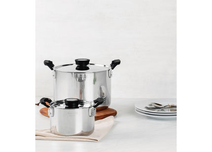 Batería de Cocina Tramontina Grano Compact en Acero Inoxidable con Cuerpo Triple y Asas en Baquelita Negro 3 piezas