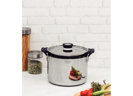 Batería de Cocina Tramontina Grano Compact en Acero Inoxidable con Cuerpo Triple y Asas en Baquelita Negro 3 piezas