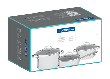 Batería de cocina Una de acero inoxidable con fondo triple y tapas de vidrio 4 piezas Tramontina