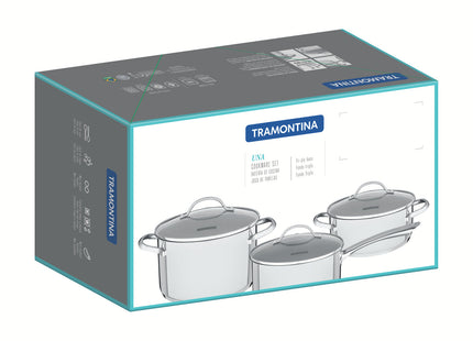 Batería de cocina Una de acero inoxidable con fondo triple y tapas de vidrio 4 piezas Tramontina