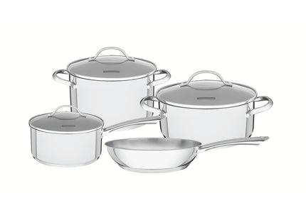 Batería de cocina Una de acero inoxidable con fondo triple y tapas de vidrio 4 piezas Tramontina