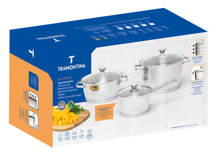 Batería de cocina Allegra de acero inoxidable con fondo triple de 6 piezas Tramontina