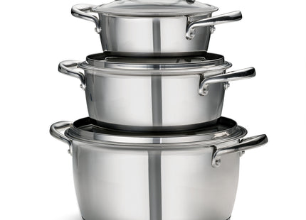 Batería de cocina Allegra de acero inoxidable con fondo triple de 6 piezas Tramontina Tapa de Vidrio