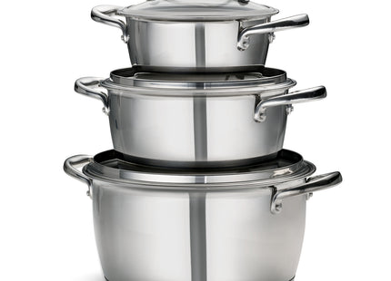 Batería de cocina Allegra de acero inoxidable con fondo triple de 6 piezas Tramontina Tapa de Vidrio