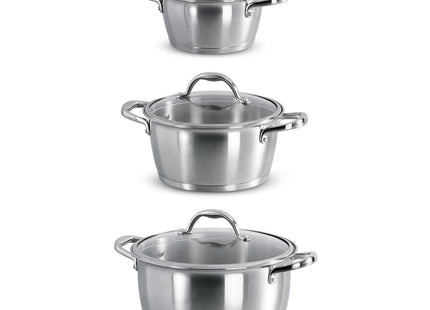 Batería de cocina Allegra de acero inoxidable con fondo triple de 6 piezas Tramontina Tapa de Vidrio