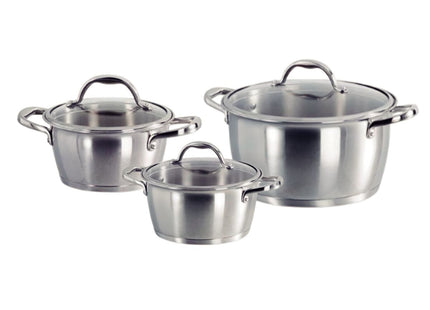Batería de cocina Allegra de acero inoxidable con fondo triple de 6 piezas Tramontina Tapa de Vidrio