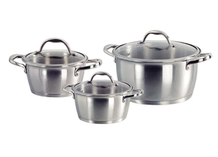 Batería de cocina Allegra de acero inoxidable con fondo triple de 6 piezas Tramontina Tapa de Vidrio