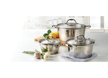 Batería de cocina Allegra de acero inoxidable con fondo triple de 6 piezas Tramontina Tapa de Vidrio