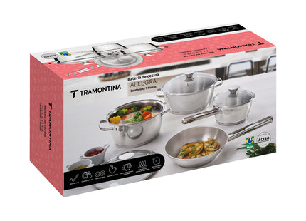 Batería de cocina Allegra de acero inoxidable con fondo triple de 4 piezas Tramontina