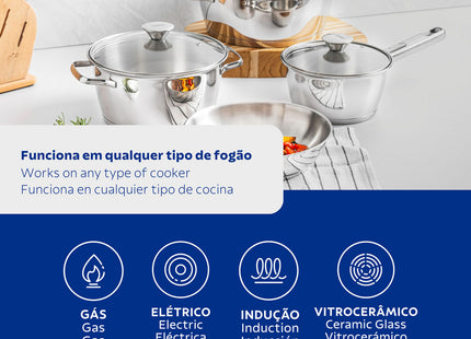 Batería de cocina Allegra de acero inoxidable con fondo triple de 4 piezas Tramontina
