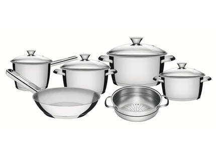 Batería de cocina Allegra de acero inoxidable con fondo triple de 6 piezas Tramontina