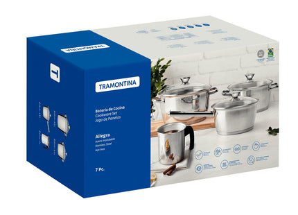 Batería de cocina Allegra de acero inoxidable con fondo triple de 4 piezas Tramontina