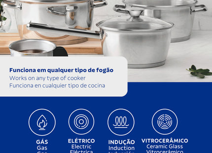 Batería de cocina Allegra de acero inoxidable con fondo triple de 4 piezas Tramontina