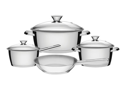 Batería de cocina Allegra de acero inoxidable con fondo triple y tapa de vidrio 4 piezas Tramontina