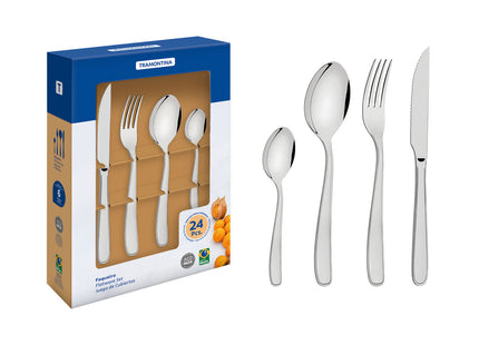 Juego de cubiertos de 24 piezas Tramontina Maresias de acero inoxidable con cuchillos para asado