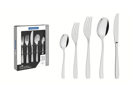 Juego de cubiertos Cosmos de Acero Inoxidable con Cuchillos de Mesa Acabado Brillante y Mate de 30 piezas Tramontina