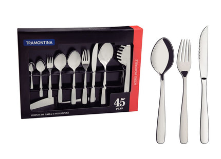 Juego de cubiertos de 45 piezas Tramontina Amazonas de acero inoxidable con cuchillos para asado y terminación brillante
