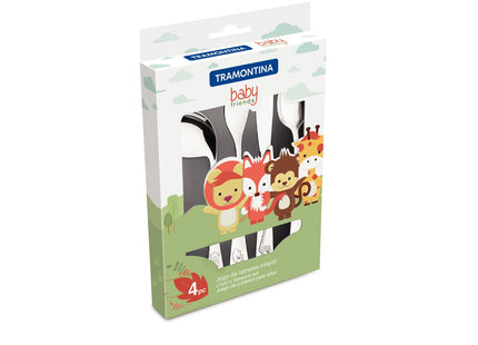 Juego de cubiertos para niños Tramontina Baby Friends de acero inoxidable terminación brillante con dibujo en alto relieve 4 piezas