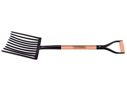 Bieldo Metálico para Grava Tramontina 10 Dientes con Mango de Madera 74 cm