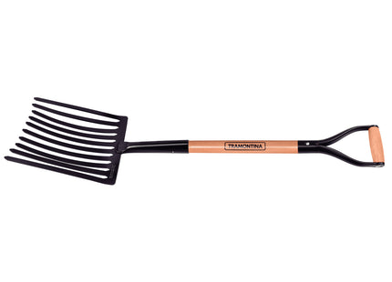 Bieldo Metálico para Grava Tramontina 10 Dientes con Mango de Madera 74 cm