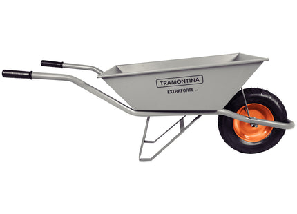 Carretilla de mano Extraforte Tramontina con Caja Reforzada Metálica Gris 65 L, Brazo Metálico e Llanta con Cámara